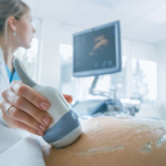 A pregnancy lady having an ultrasound done.