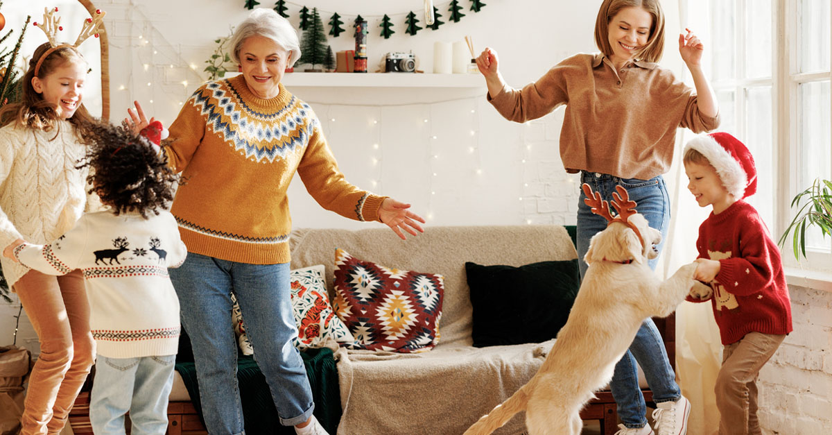 A family having fun together during the Christmas holiday.